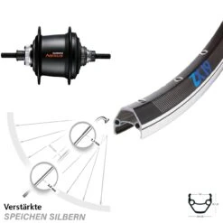 26 Zoll Exal Hinterrad ZX 19 Schwarz Mit Centerlock Shimano Nexus 7-Gang