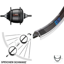 26 Zoll Shimano Nexus 8-Gang Hinterrad Exal ZX-19 Schwarz