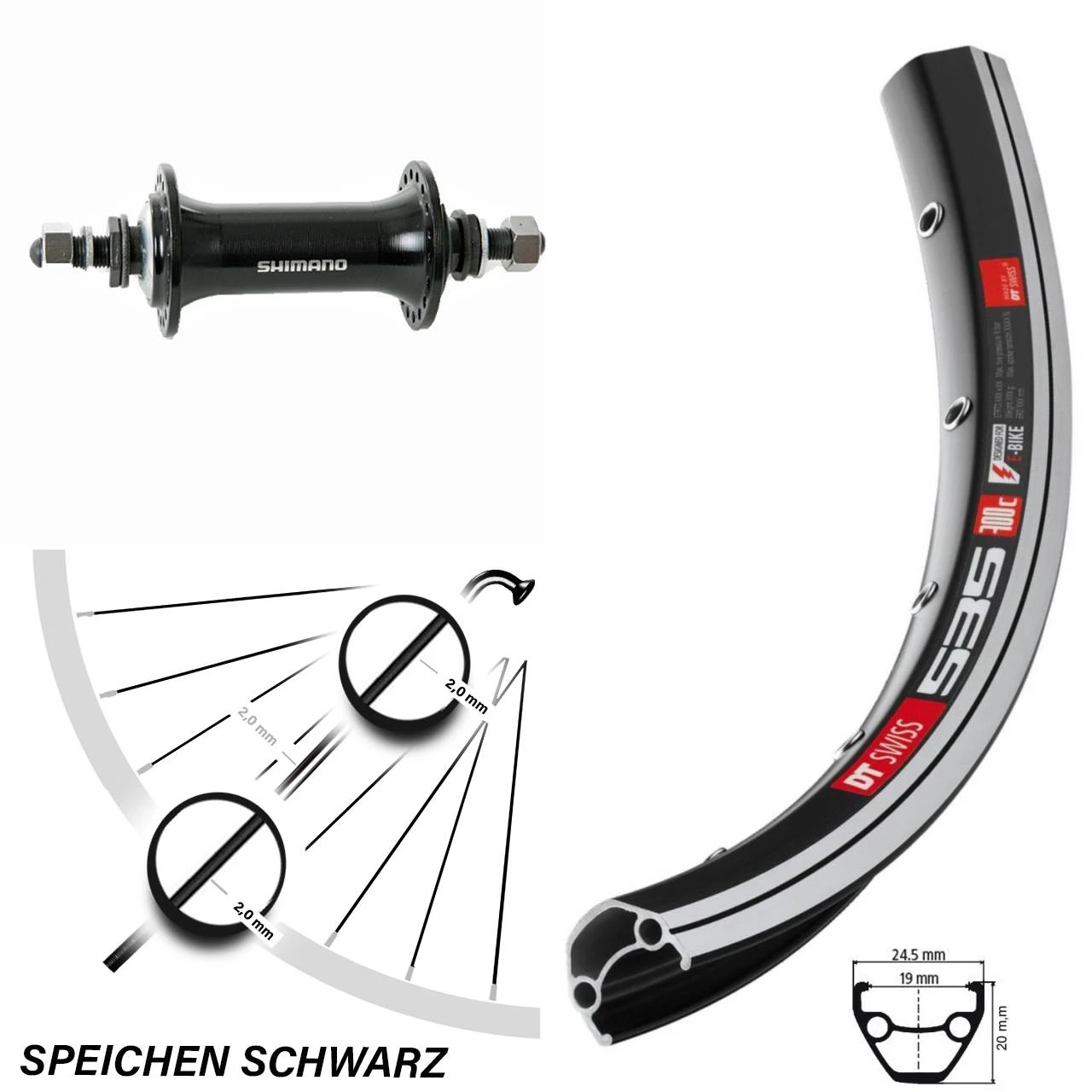 Dt-swiss 28 Zoll Vorderrad DT Swiss 535 Schwarz Shimano 1 Dt-swiss 28 Zoll Vorderrad DT Swiss 535 Schwarz Shimano