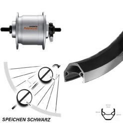 28 Zoll Fahrrad Vorderrad Mit Shimano DHC3000 Nabendynamo Ryde Zac 2000 Schwarz