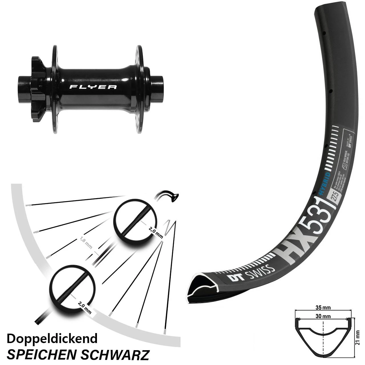 Dt-swiss Schwarzes 29 Zoll MTB Vorderrad DT Swiss HX 531 Mit Formula Boost Nabe 1 Dt-swiss Schwarzes 29 Zoll MTB Vorderrad DT Swiss HX 531 Mit Formula Boost Nabe