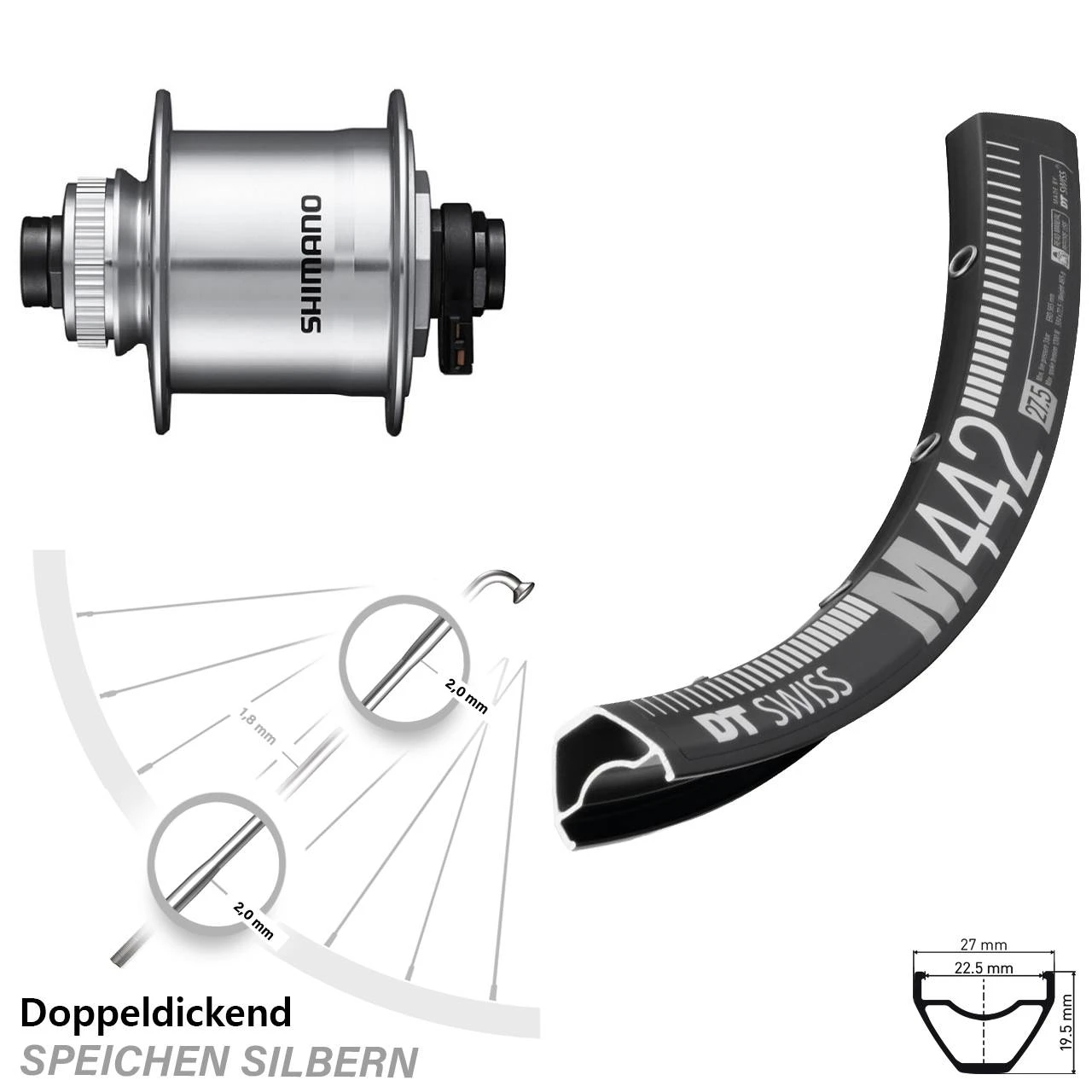 Dt-swiss Vorderrad 27,5 Zoll DT Swiss M 442 Schwarz Shimano DH-UR708 Für Steckachse 1 Dt-swiss Vorderrad 27,5 Zoll DT Swiss M 442 Schwarz Shimano DH-UR708 Für Steckachse