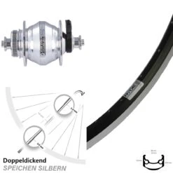 26 Zoll Vorderrad Ryde Andra 35 Shutter Precision Nabendynamo Centerlock PL-8 Silbern