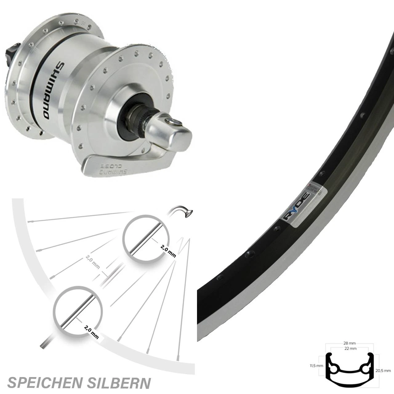 Vorderrad 26 Zoll Ryde Andra 35 Shimano DH3N72 Nabendynamo 1 Vorderrad 26 Zoll Ryde Andra 35 Shimano DH3N72 Nabendynamo