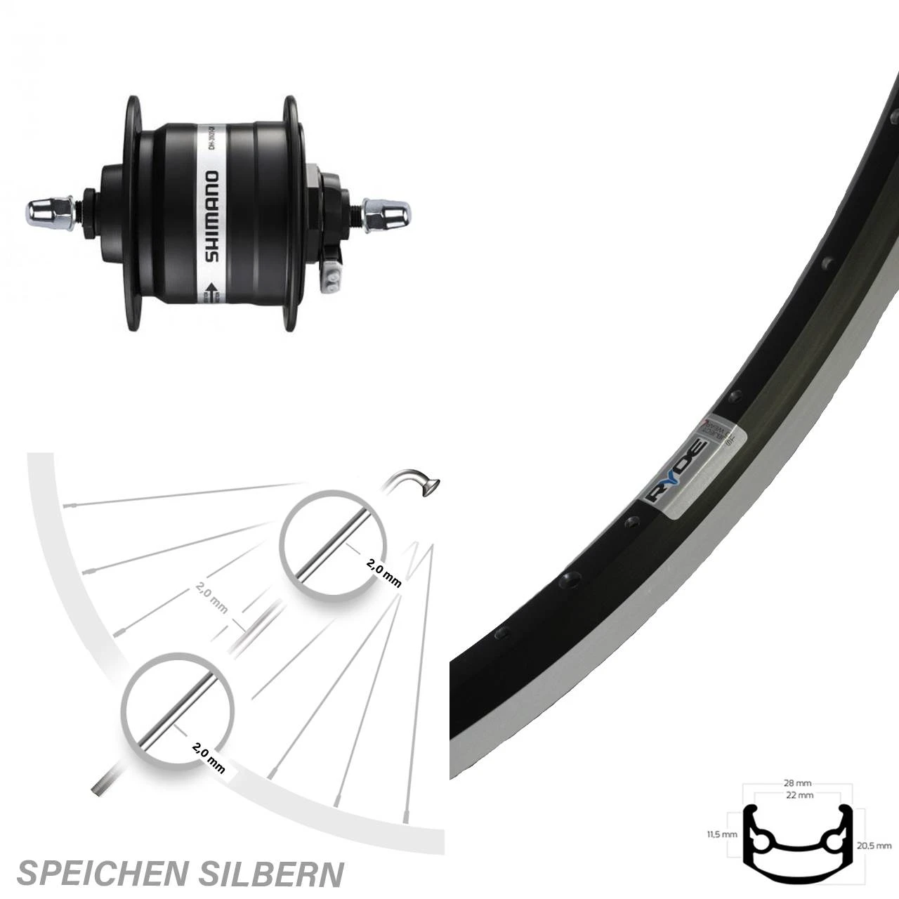 Vorderrad Mit Nabendynamo Shimano DH-3N31 Ryde Andra 35 27,5 Zoll 1 Vorderrad Mit Nabendynamo Shimano DH-3N31 Ryde Andra 35 27,5 Zoll