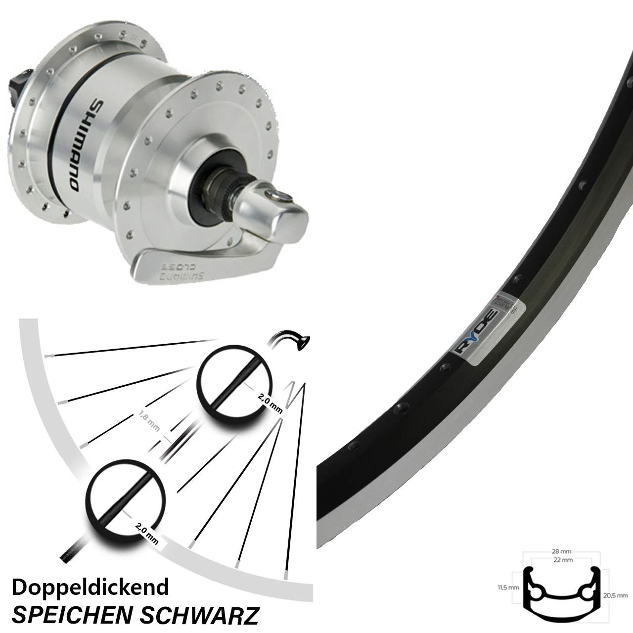 26 Zoll Vorderrad Mit Nabendynamo Shimano DH-3N72 Ryde Andra 35 1 26 Zoll Vorderrad Mit Nabendynamo Shimano DH-3N72 Ryde Andra 35