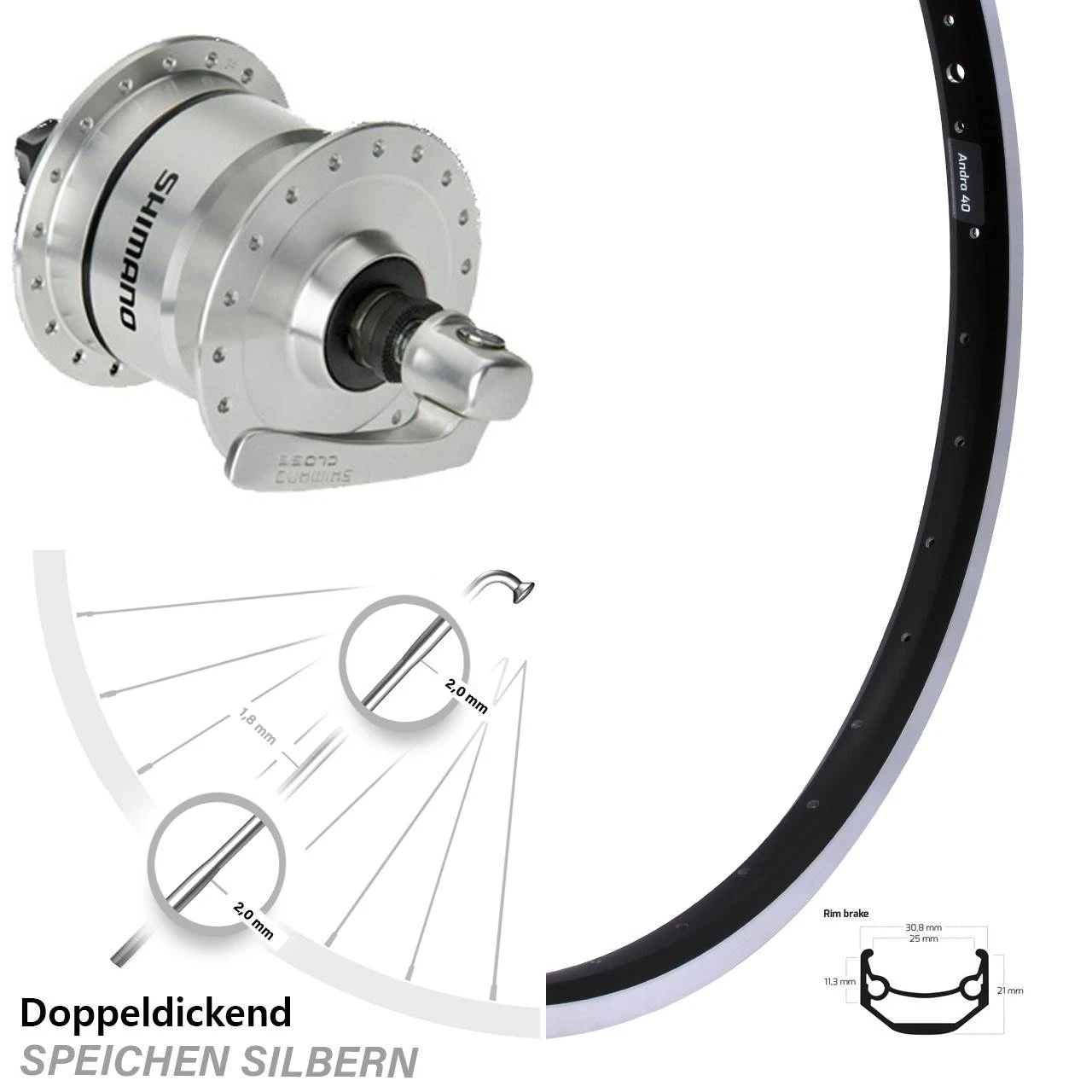 28 Zoll Vorderrad Ryde Andra 40 Schwarz Shimano DH3N72 1 28 Zoll Vorderrad Ryde Andra 40 Schwarz Shimano DH3N72