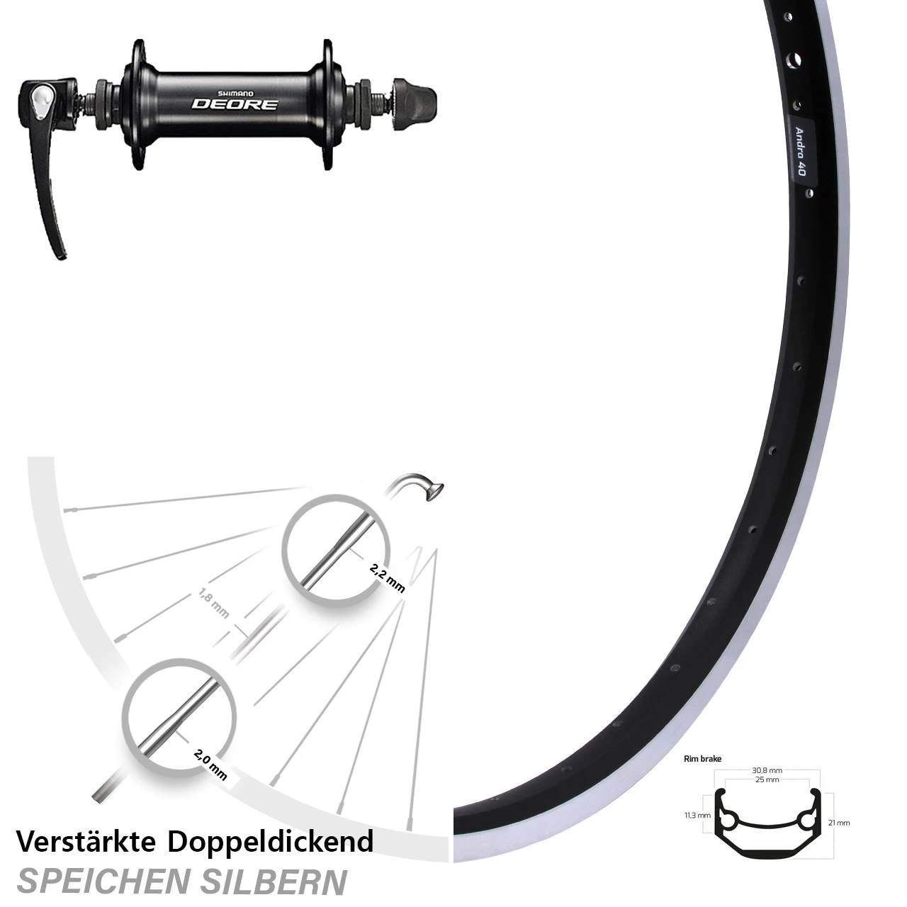 28 Zoll Ryde Vorderrad Andra 40 Shimano Deore Schwarz 1 28 Zoll Ryde Vorderrad Andra 40 Shimano Deore Schwarz