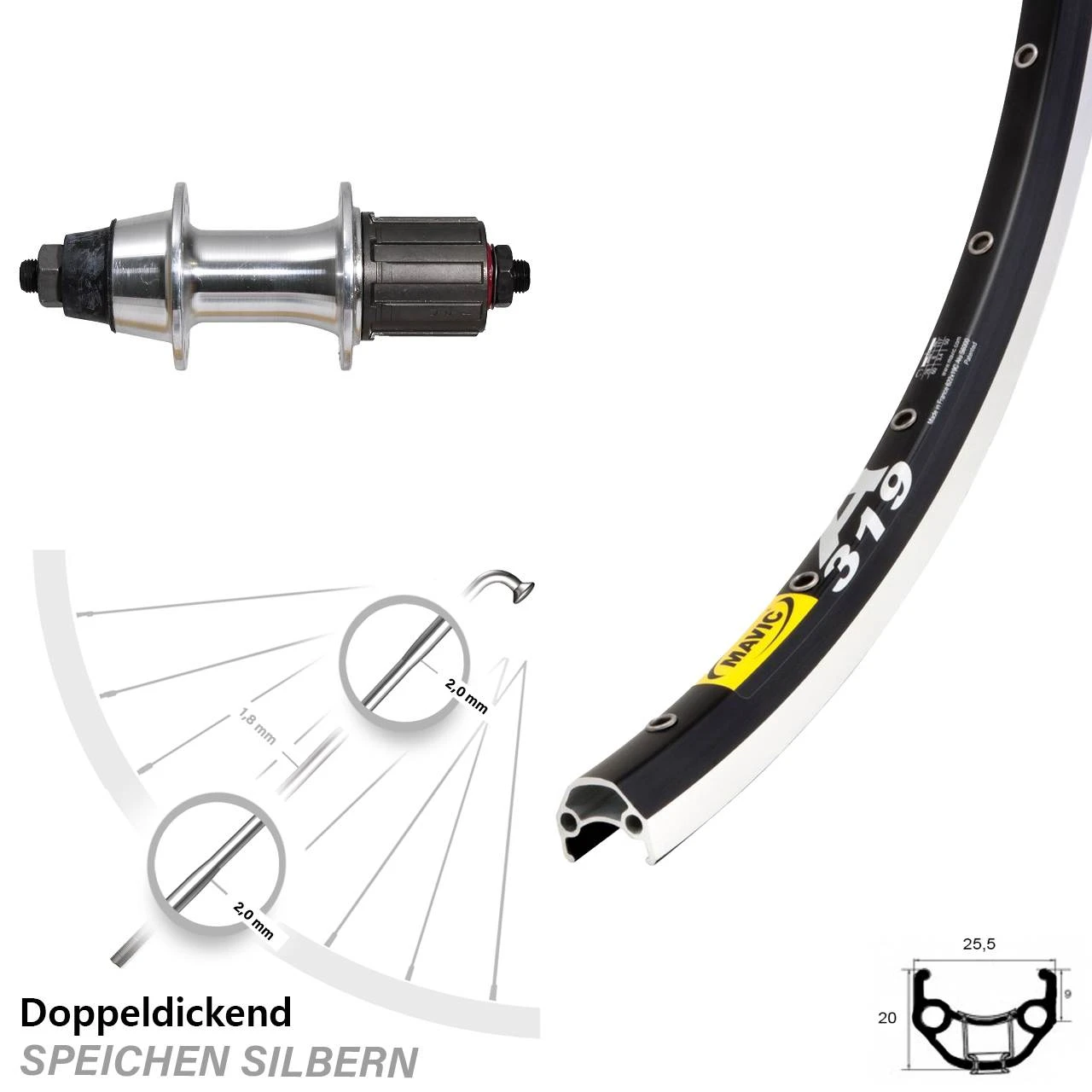 Hinterrad 28 Zoll Mavic A 319 Novatec HR F362 TSE Silbern 1 Hinterrad 28 Zoll Mavic A 319 Novatec HR F362 TSE Silbern