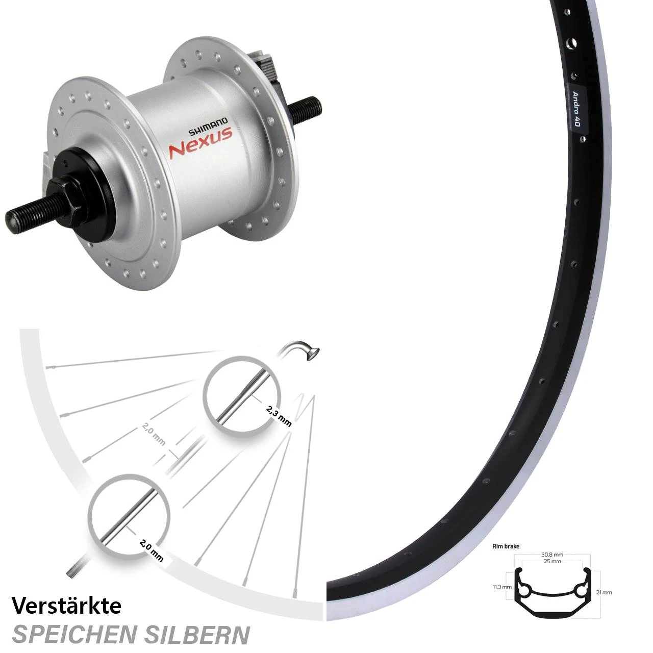 Vorderrad 20 Zoll Ryde Andra 40 Shimano DH-C3000 1,5 Watt 1 Vorderrad 20 Zoll Ryde Andra 40 Shimano DH-C3000 1,5 Watt