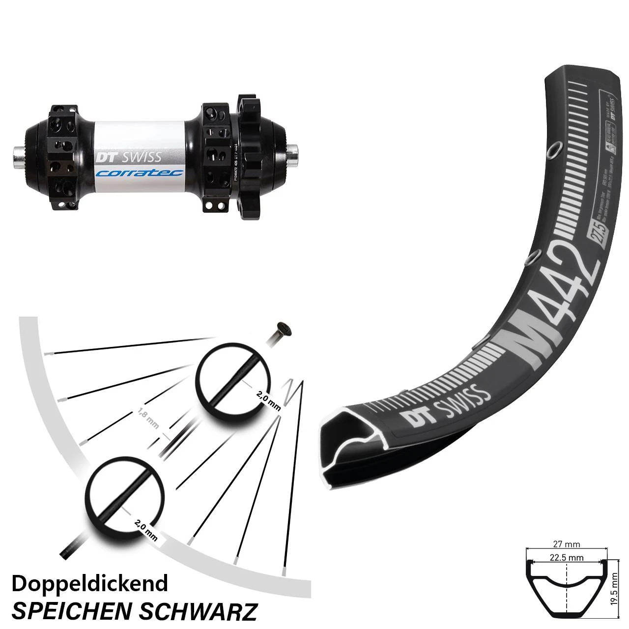 Dt-swiss Vorderrad 27,5 Zoll DT Swiss M 442 Und X-1900 1 Dt-swiss Vorderrad 27,5 Zoll DT Swiss M 442 Und X-1900