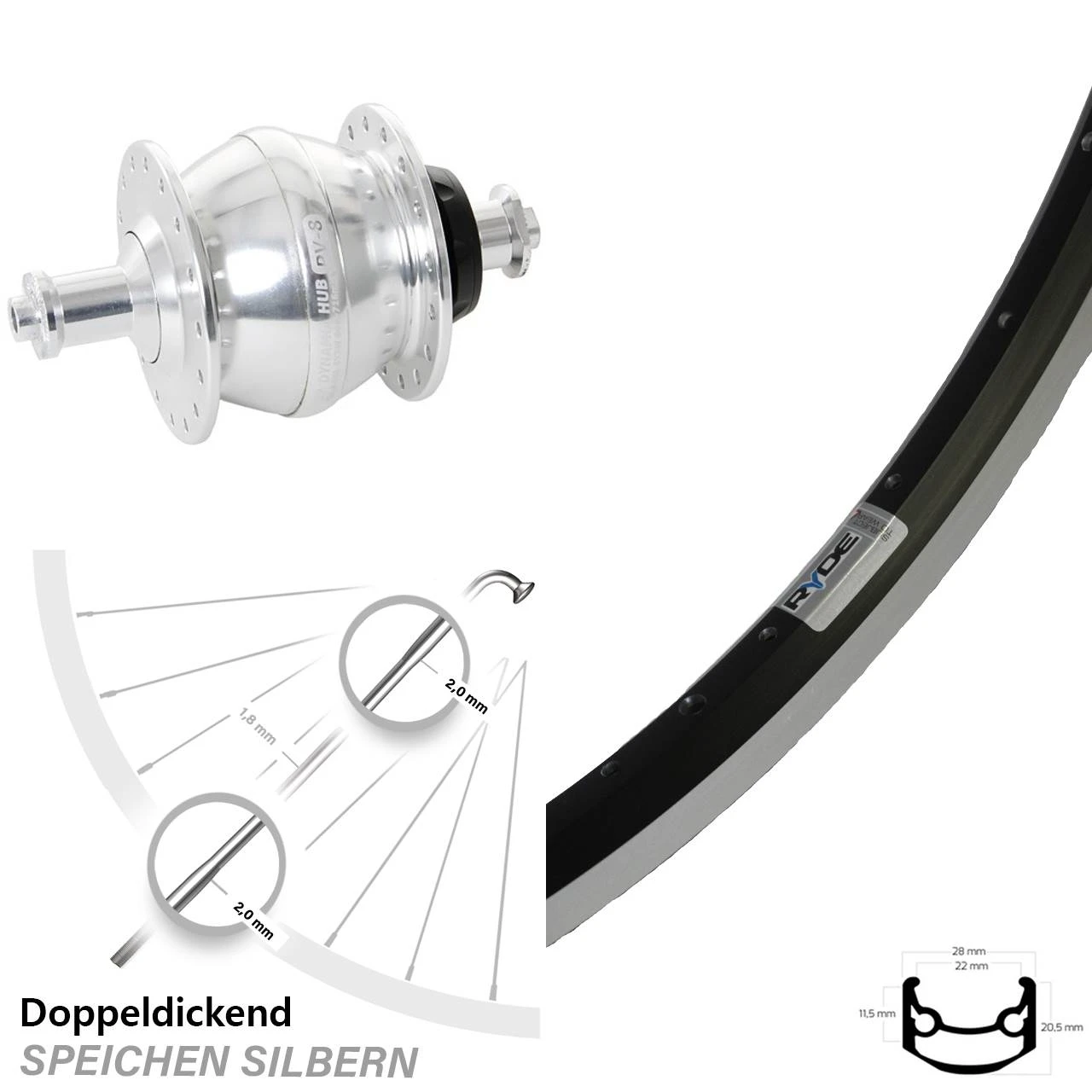 27,5 Zoll Vorderes Rad Mit Nabendynamo Ryde Andra 35 Shutter Precision PV-8 1 27,5 Zoll Vorderes Rad Mit Nabendynamo Ryde Andra 35 Shutter Precision PV-8