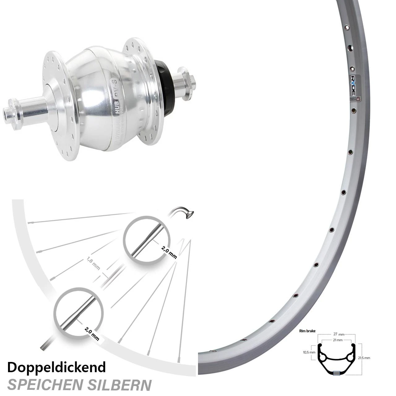 Nabendynamo Vorderrad Shutter Precision PV-8 Ryde ZAC 421 28 Zoll 1 Nabendynamo Vorderrad Shutter Precision PV-8 Ryde ZAC 421 28 Zoll