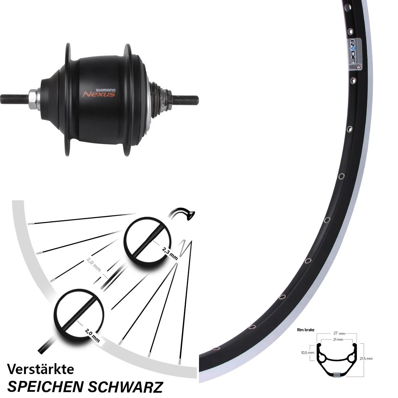 26 Zoll Hinterrad Ryde Zac 421 Schwarz Shimano Nexus 8 Gang Premium 1 26 Zoll Hinterrad Ryde Zac 421 Schwarz Shimano Nexus 8 Gang Premium