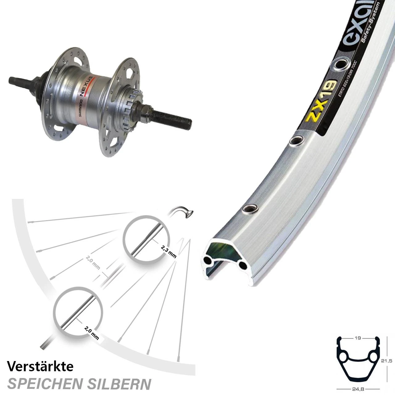 28 Zol Hinterrad Shimano 3 Gang Für Rollenbremse Exal ZX19 Silbern 1 28 Zol Hinterrad Shimano 3 Gang Für Rollenbremse Exal ZX19 Silbern