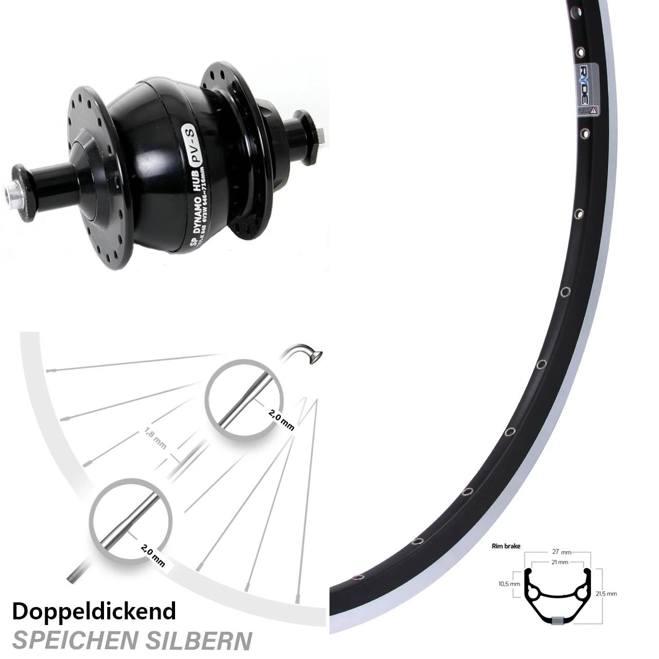 26 Zoll Nabendynamo Vorderrad Shutter Precision PV-8 Ryde ZAC 421 1 26 Zoll Nabendynamo Vorderrad Shutter Precision PV-8 Ryde ZAC 421