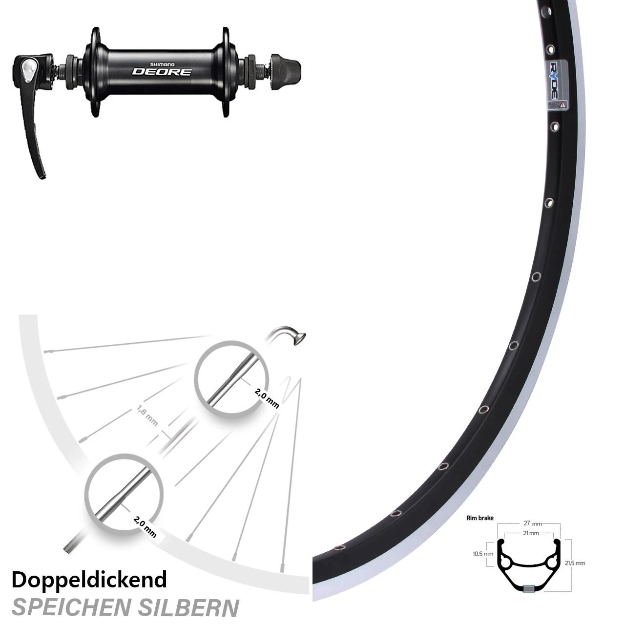 Ryde ZAC 421 Vorderrad 26 Zoll Shimano HB-T610 Deore 1 Ryde ZAC 421 Vorderrad 26 Zoll Shimano HB-T610 Deore