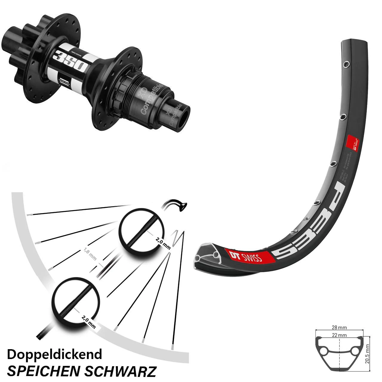 Dt-swiss 29 Zoll Hinterrad DT Swiss 533 D Mit 350 Hinterradnabe Sram XD 12 Mm Steckachse 1 Dt-swiss 29 Zoll Hinterrad DT Swiss 533 D Mit 350 Hinterradnabe Sram XD 12 Mm Steckachse