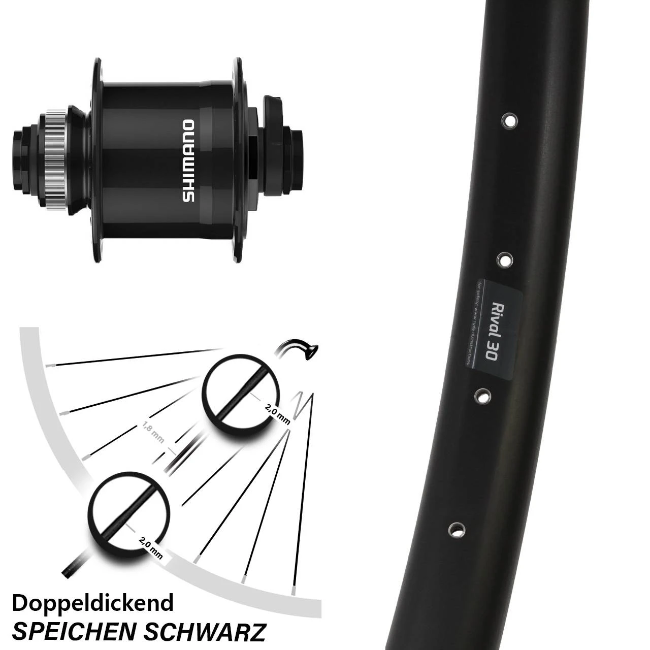 Vorderrad 29 Zoll Ryde Rival 30 Shimano Dynamo DH-UR708-3D 15/100 Steckachse 1 Vorderrad 29 Zoll Ryde Rival 30 Shimano Dynamo DH-UR708-3D 15/100 Steckachse