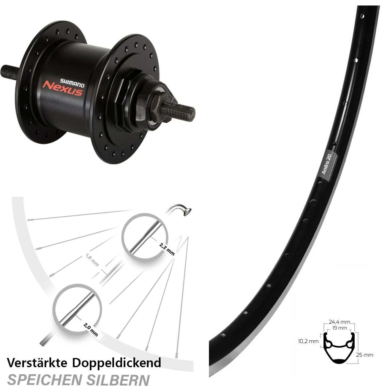 Nabendynamo Vorderrad 28 Zoll Shimano Nexus DH-C3000-1N Ryde Andra 20 1 Nabendynamo Vorderrad 28 Zoll Shimano Nexus DH-C3000-1N Ryde Andra 20