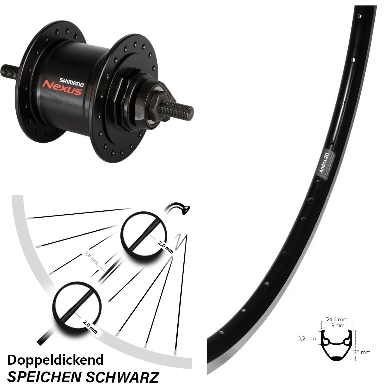 Vorderrad Mit Shimano Nexus DH-C3000-1 Nabendynamo Ryde Andra 20 28 Zoll 1 Vorderrad Mit Shimano Nexus DH-C3000-1 Nabendynamo Ryde Andra 20 28 Zoll