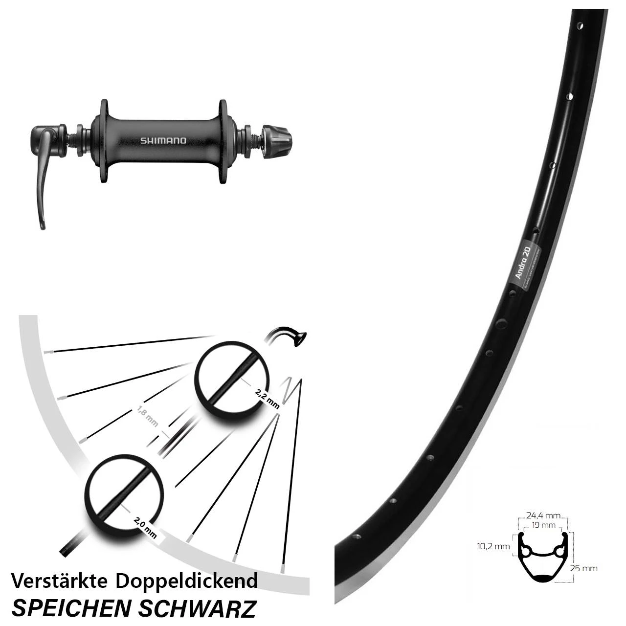 Ryde Andra 20 Vorderrad 28 Zoll Shimano HB-T3000 1 Ryde Andra 20 Vorderrad 28 Zoll Shimano HB-T3000