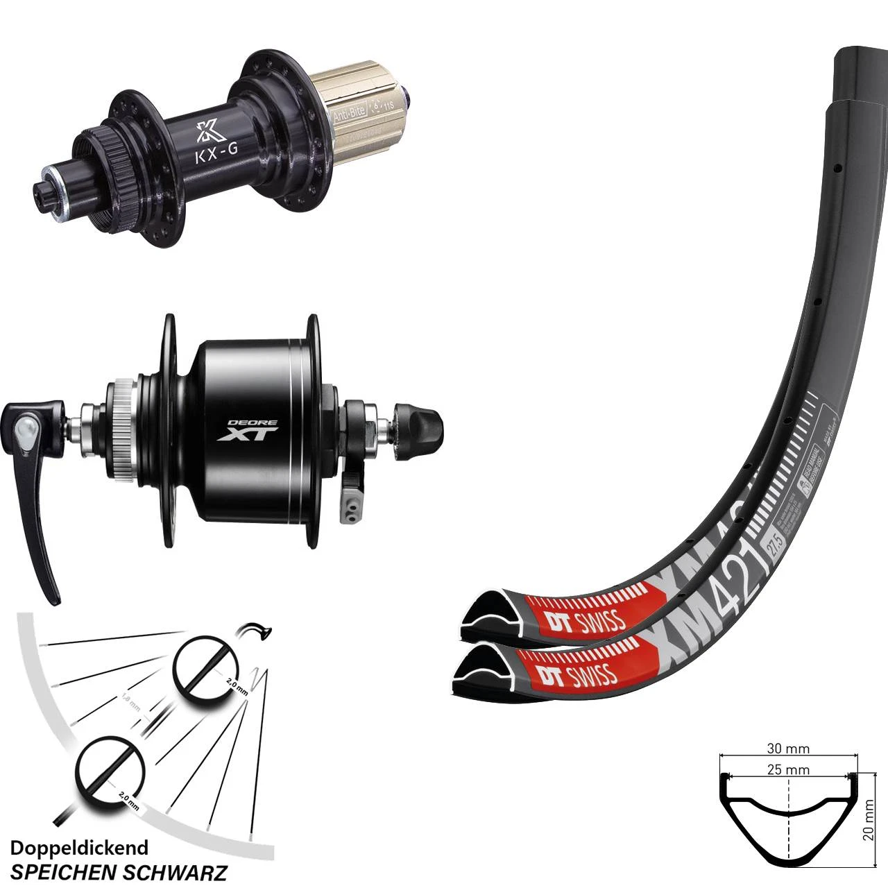 Dt-swiss Laufradsatz 29 Zoll DT Swiss XM 421 Dynamo Shimano XT Centerlock KX-G 11-fach QR 1 Dt-swiss Laufradsatz 29 Zoll DT Swiss XM 421 Dynamo Shimano XT Centerlock KX-G 11-fach QR