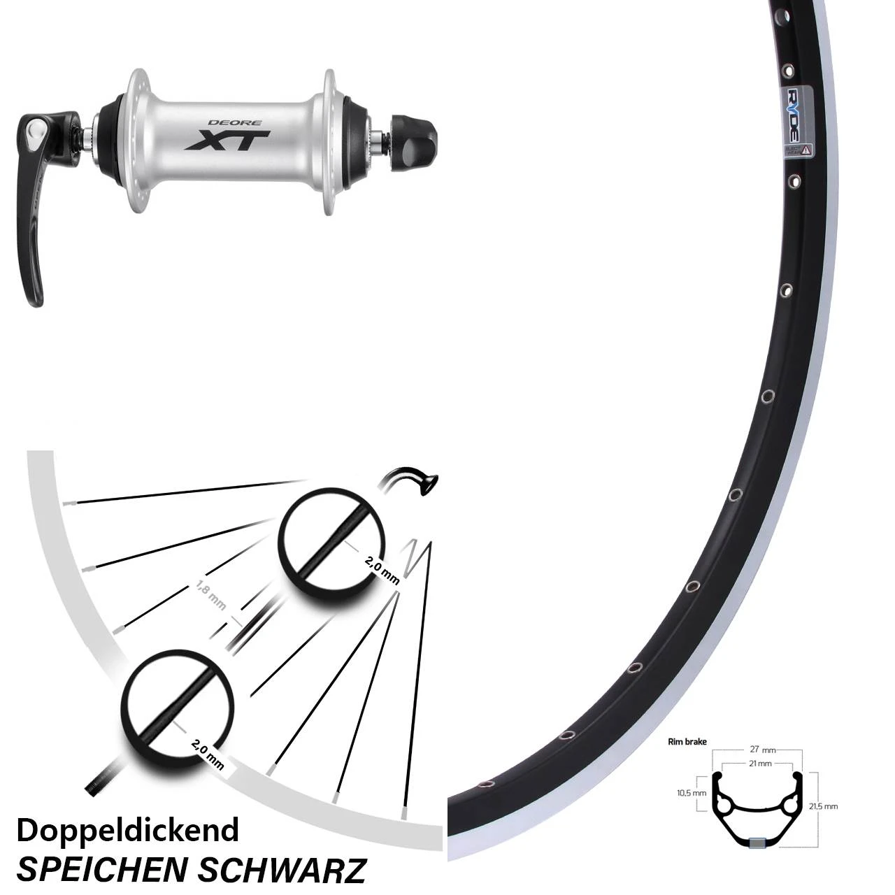 Shimano Deore XT HB-T780 Ryde ZAC 421 Vorderrad 27,5 Zoll 1 Shimano Deore XT HB-T780 Ryde ZAC 421 Vorderrad 27,5 Zoll