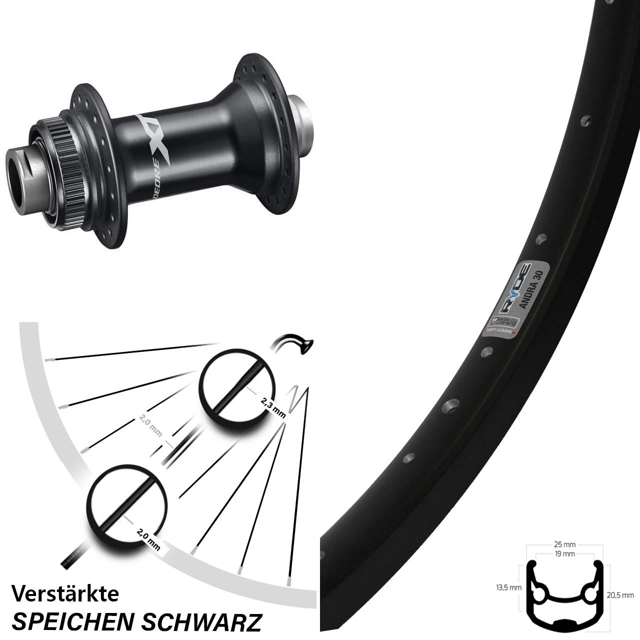 Vorderrad 28 Zoll Ryde Andra 30 Disc Mit Shimano HB-M8110 1 Vorderrad 28 Zoll Ryde Andra 30 Disc Mit Shimano HB-M8110