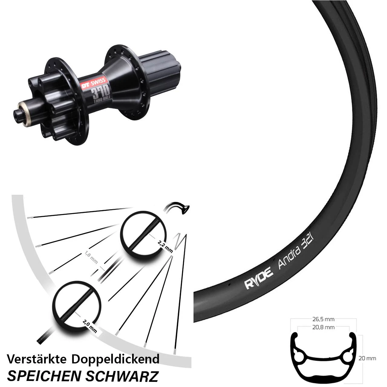 29 Zoll Laufrad DT Swiss 370 QR Shimano 11-fach Ryde Andra 321 6-Loch 1 29 Zoll Laufrad DT Swiss 370 QR Shimano 11-fach Ryde Andra 321 6-Loch