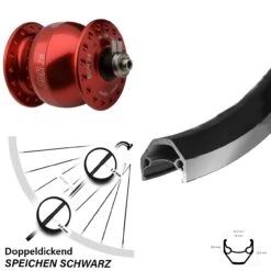 Son 28 Nabendynamo Rot Eloxiert Ryde ZAC 2000 Vorderrad 26 Zoll