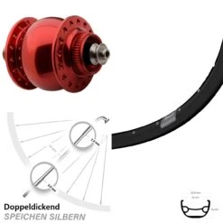 MTB 29 Zoll Vorderrad Ryde Rival 21 Mit Son 28 Nabendynamo Rot Eloxiert