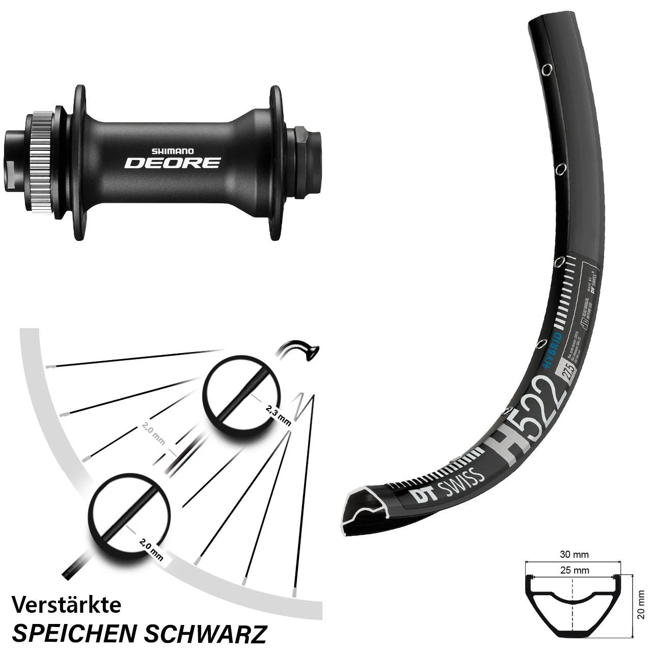 Dt-swiss 27,5 Zoll Vorderrad Boost 15/110 Mm DT Swiss H 522 Mit Shimano Deore HB-M618 Centerlock 1 Dt-swiss 27,5 Zoll Vorderrad Boost 15/110 Mm DT Swiss H 522 Mit Shimano Deore HB-M618 Centerlock