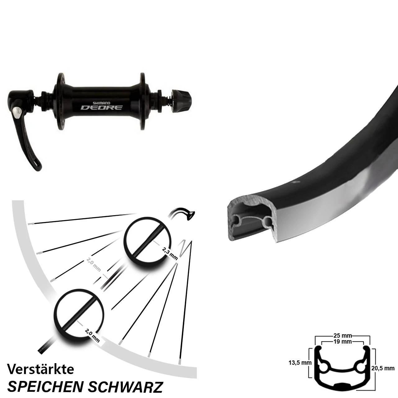 28 Zoll Ryde Andra 30 Felgenbremse Vorderrad Shimano HB-M590 Deore 1 28 Zoll Ryde Andra 30 Felgenbremse Vorderrad Shimano HB-M590 Deore