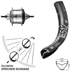 Dt-swiss Hinterrad Fahrrad 29 Zoll DT E-512 Schwarz Shimano Alfine Silbern 11-Gang