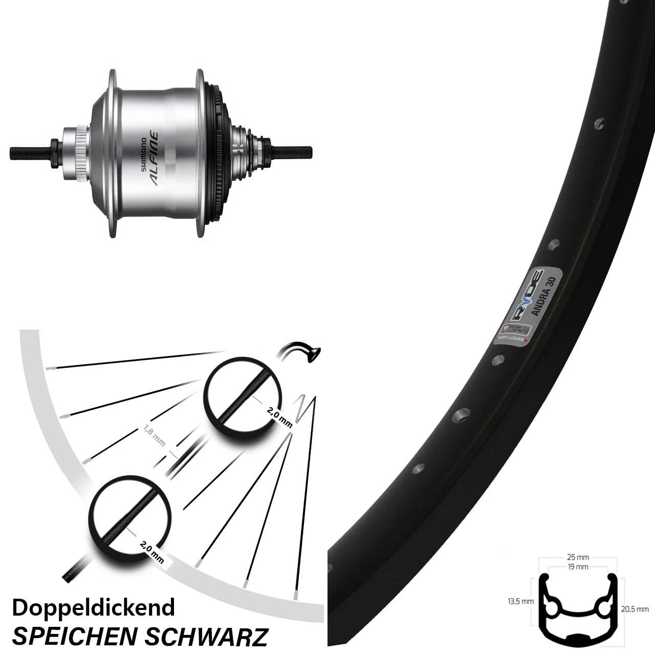 Hinterrad Shimano Alfine 11-Gang Ryde Andra 30 28 Zoll 1 Hinterrad Shimano Alfine 11-Gang Ryde Andra 30 28 Zoll