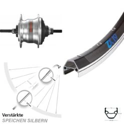 26 Zoll Hinterrad Fahrrad Exal ZX 19 Schwarz Shimano Nexus SG-7R50 7 Gang Nabenschaltung