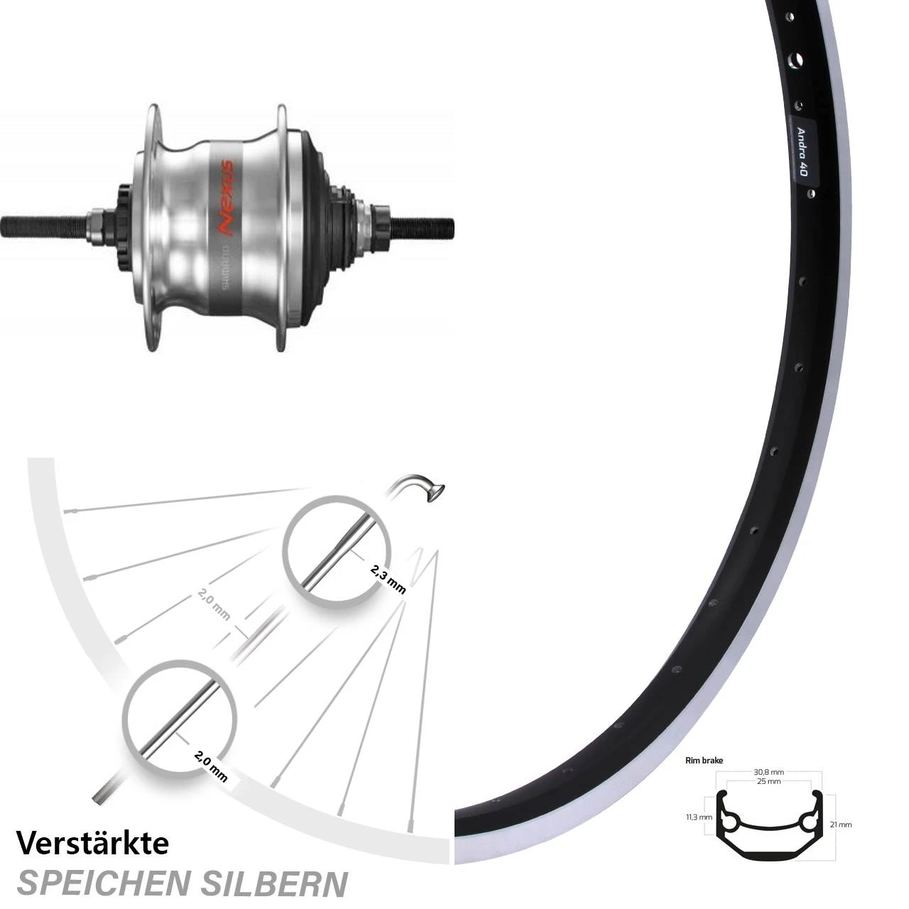 26 Zoll Ryde Hinterrad Andra 40 Shimano SG-7R50 7-Gang Freilauf 1 26 Zoll Ryde Hinterrad Andra 40 Shimano SG-7R50 7-Gang Freilauf