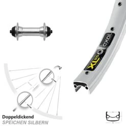 26 Zoll Vorderrad VR Nabe Alu Silbern Exal XL 25