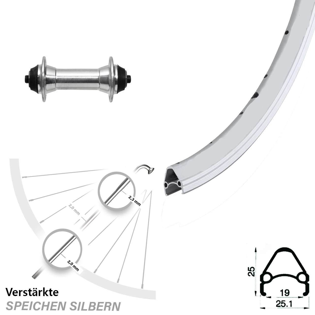 28 Zoll Vorderrad Rodi Airline1 Mit VR Nabe Alu Silbern 1 28 Zoll Vorderrad Rodi Airline1 Mit VR Nabe Alu Silbern