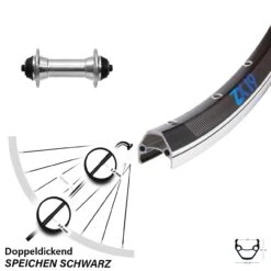 Laufrad Exal ZX19 Alu Silbern Nabe Felgenbremse 28 Zoll