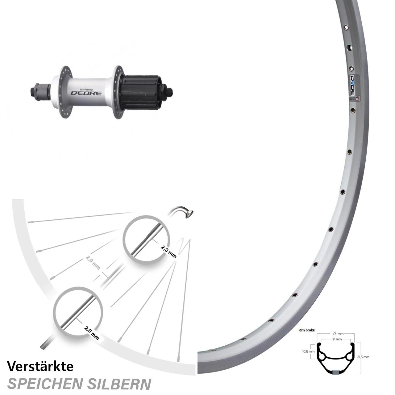 Shimano Deore FH-M590 Ryde ZAC 421 Hinterrad 28 Zoll 1 Shimano Deore FH-M590 Ryde ZAC 421 Hinterrad 28 Zoll