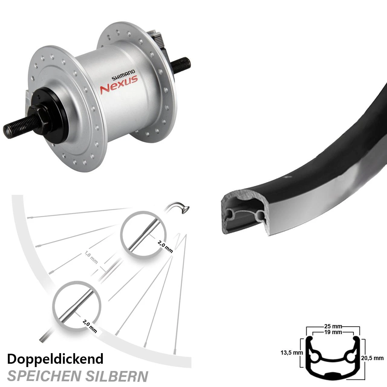 Fahrrad Nabendynamolaufrad Shimano Nexus DH-C3000-1N Ryde Andra 30 28 Zoll 1 Fahrrad Nabendynamolaufrad Shimano Nexus DH-C3000-1N Ryde Andra 30 28 Zoll