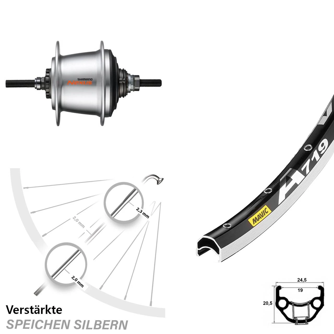 Mavic A719 28 Zoll Hinterrad Shimano Nexus 7 Gang 1 Mavic A719 28 Zoll Hinterrad Shimano Nexus 7 Gang