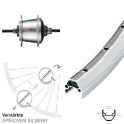 Ryde Zac 2000 Hinterrad 26 Zoll Shimano Nexus 7 Gang Freilauf Silbern