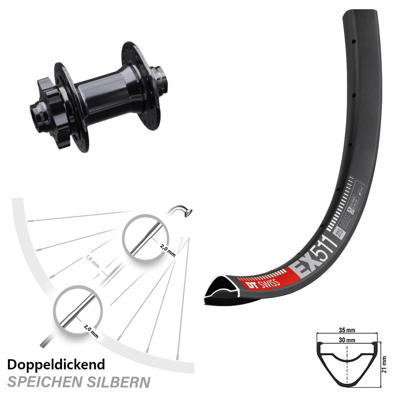 Dt-swiss Formula DHDC-71 DT Swiss EX 511 Vorderrad 27,5 Zoll 15x100 Mm Steckachse Für 6-Loch 1 Dt-swiss Formula DHDC-71 DT Swiss EX 511 Vorderrad 27,5 Zoll 15x100 Mm Steckachse Für 6-Loch