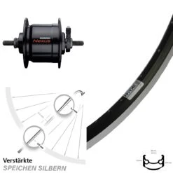 26 Zoll Vorderrad Mit Nabendynamo Ryde Andra 35 Shimano Nexus DH-C3000-3N Schwarz
