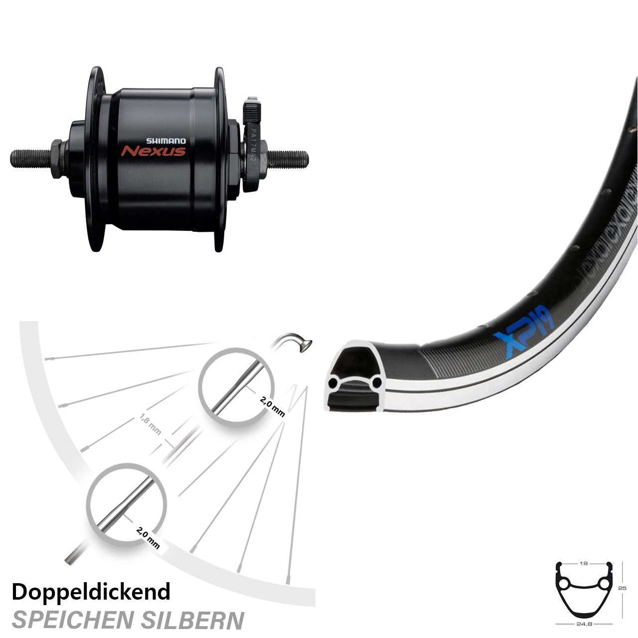 Vorderrad Fahrrad 28 Zoll Exal XP 19 Schwarz Shimano DH-C3000-3N 1 Vorderrad Fahrrad 28 Zoll Exal XP 19 Schwarz Shimano DH-C3000-3N