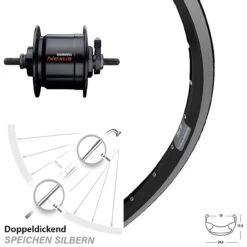28 Zoll Vorderrad Mit Nabendynamo Ryde ZAC 19 Shimano Nexus DH-C3000-3N Schwarz