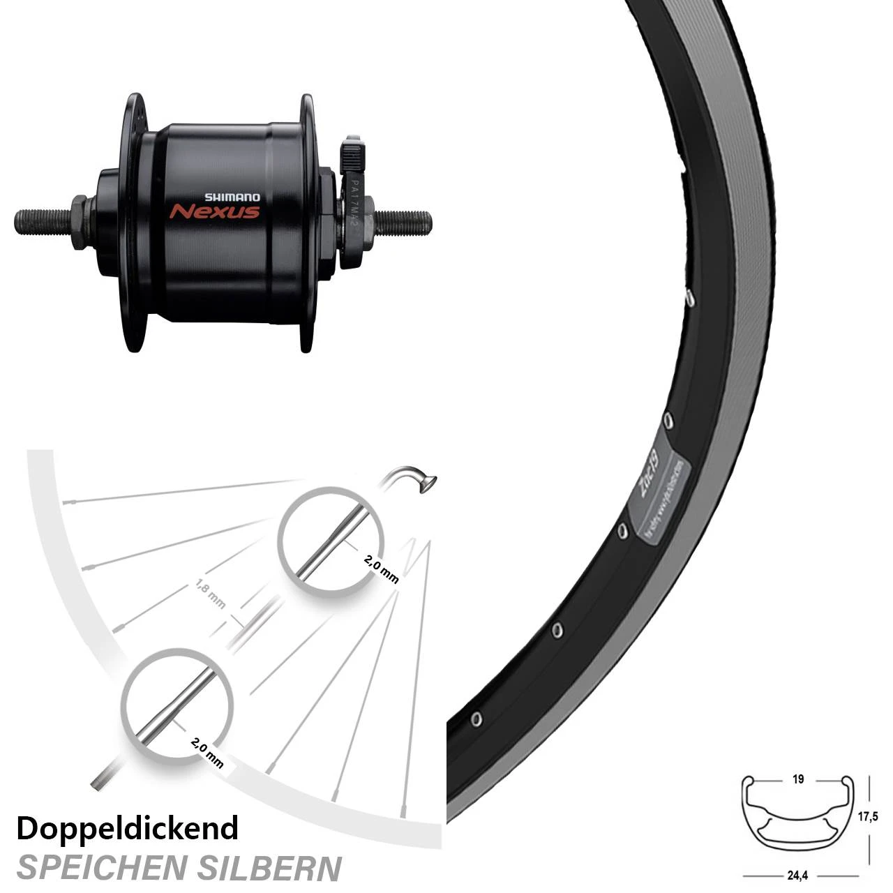 28 Zoll Vorderrad Mit Nabendynamo Ryde ZAC 19 Shimano Nexus DH-C3000-3N Schwarz 1 28 Zoll Vorderrad Mit Nabendynamo Ryde ZAC 19 Shimano Nexus DH-C3000-3N Schwarz